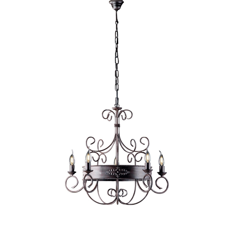 Baltimora Lampadario in ferro laccato nero e ruggine 5 luci 120 Ø60 BL183-5-RG