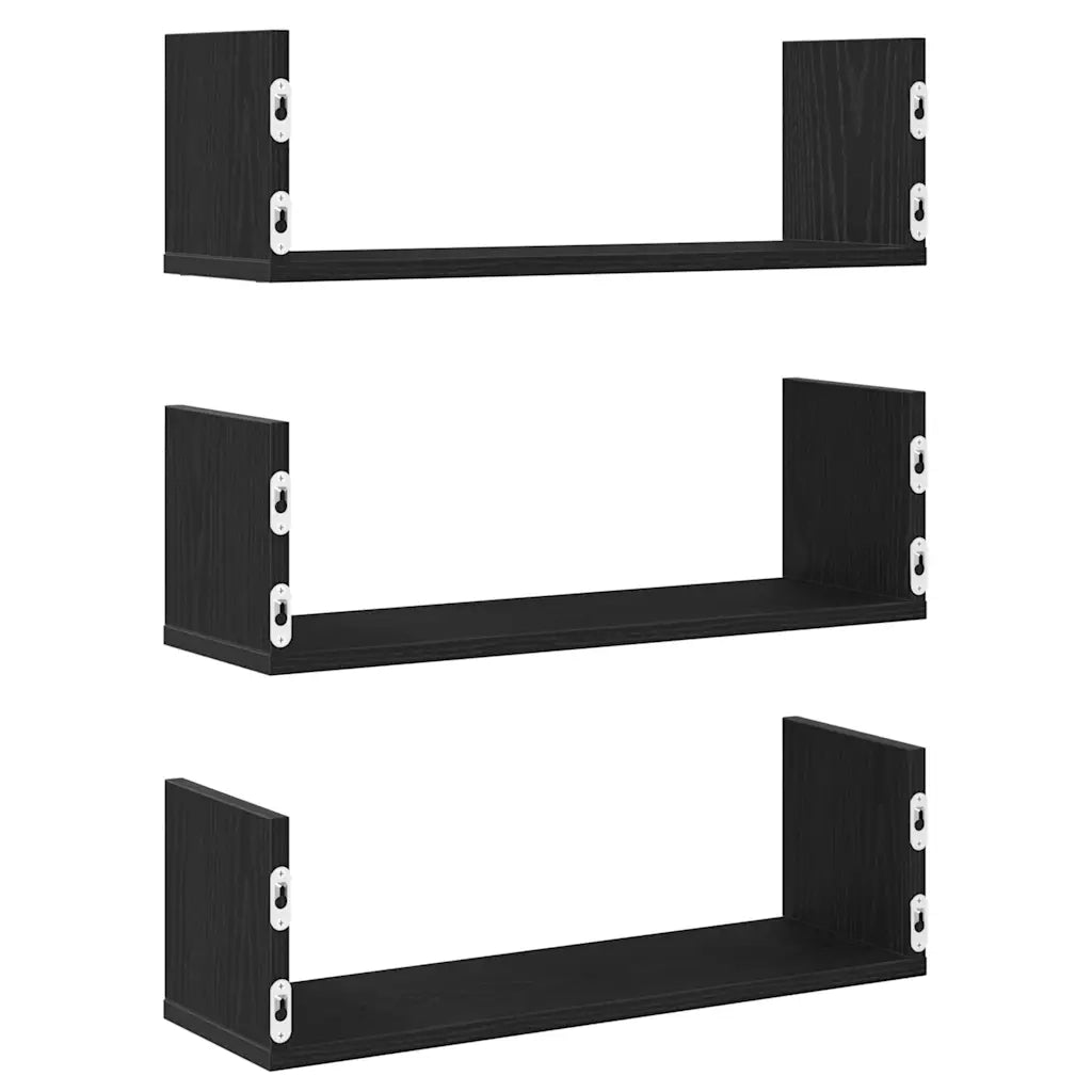 3 pz Mensole da Parete | Scaffali a Parete | Ripiano a parete Rovere Nero 58x18x18 cm in Truciolato