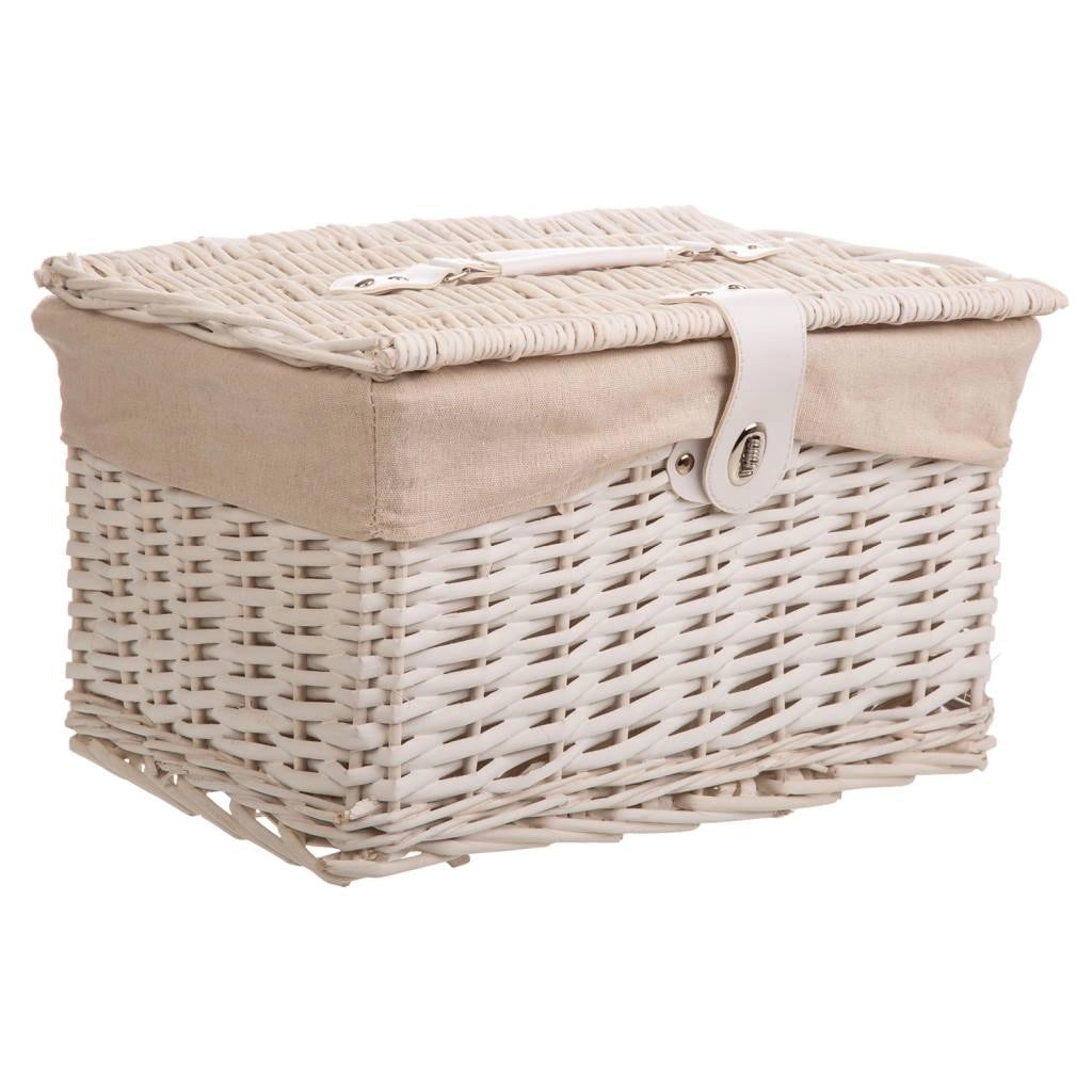Set di 3 bauli in vimini bianchi foderati