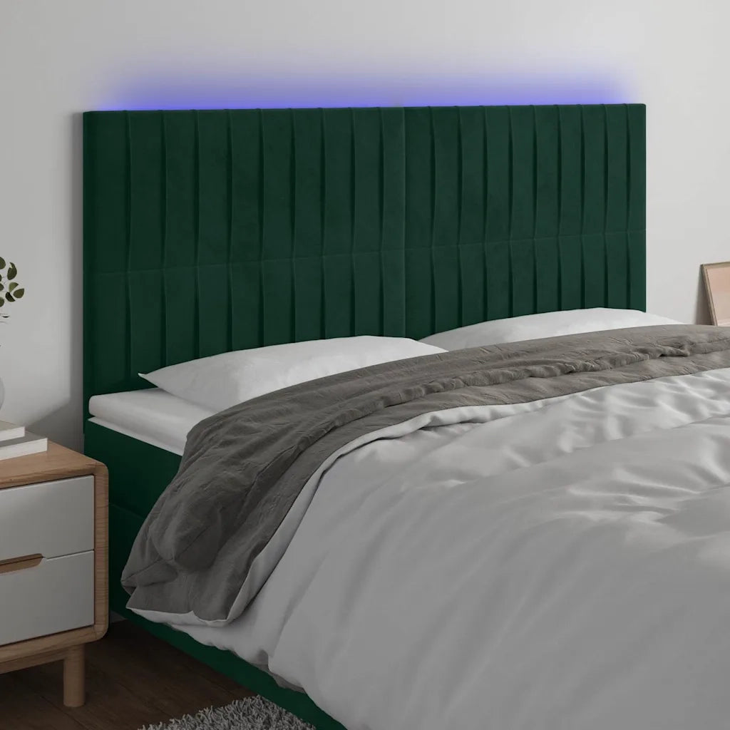 Testiera | Testata a LED Verde Scuro 160x5x118/128cm in Velluto