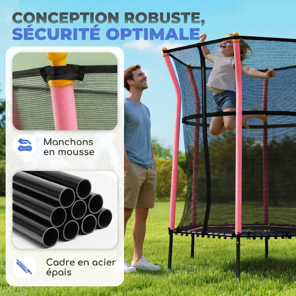 Trampolino per Bambini con Rete di Sicurezza ¨C zephmum ¨C 163x190 cm, Rosa e Nero