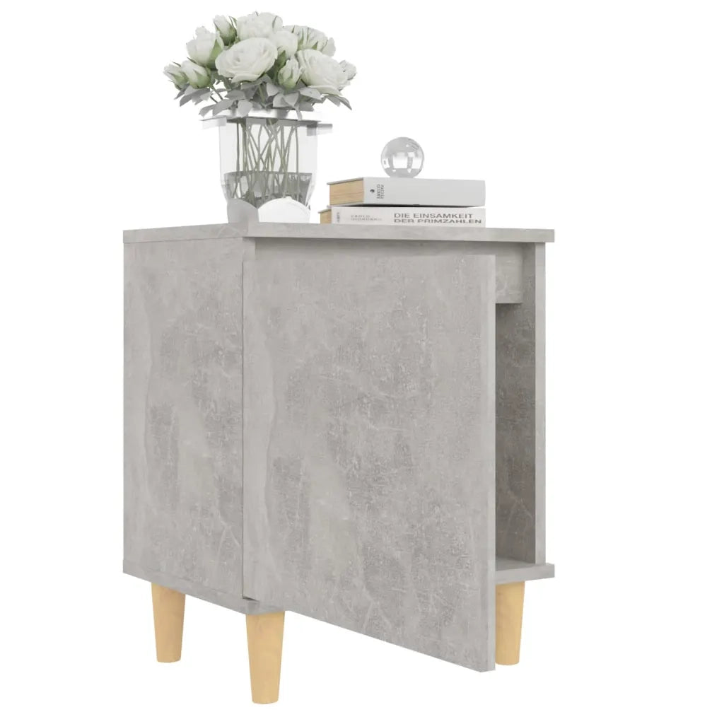 Comodino con Gambe in Legno Massello Grigio Cemento 40x30x50 cm 805823