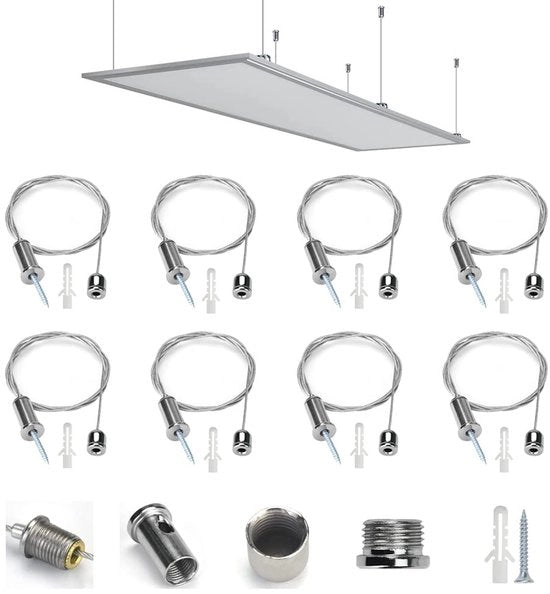 Set di supporti per cavi 8 pezzi 1,5 mm * 1 m supporto pendente con fissaggio al soffitto, plafondoordopjes, supporto per cavi per LED, lampada da soffitto con fissaggio regolabile