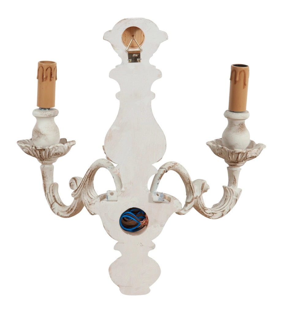 Biscottini Lampada Applique Shabby in legno e ferro finitura bianco anticato Made In Italy