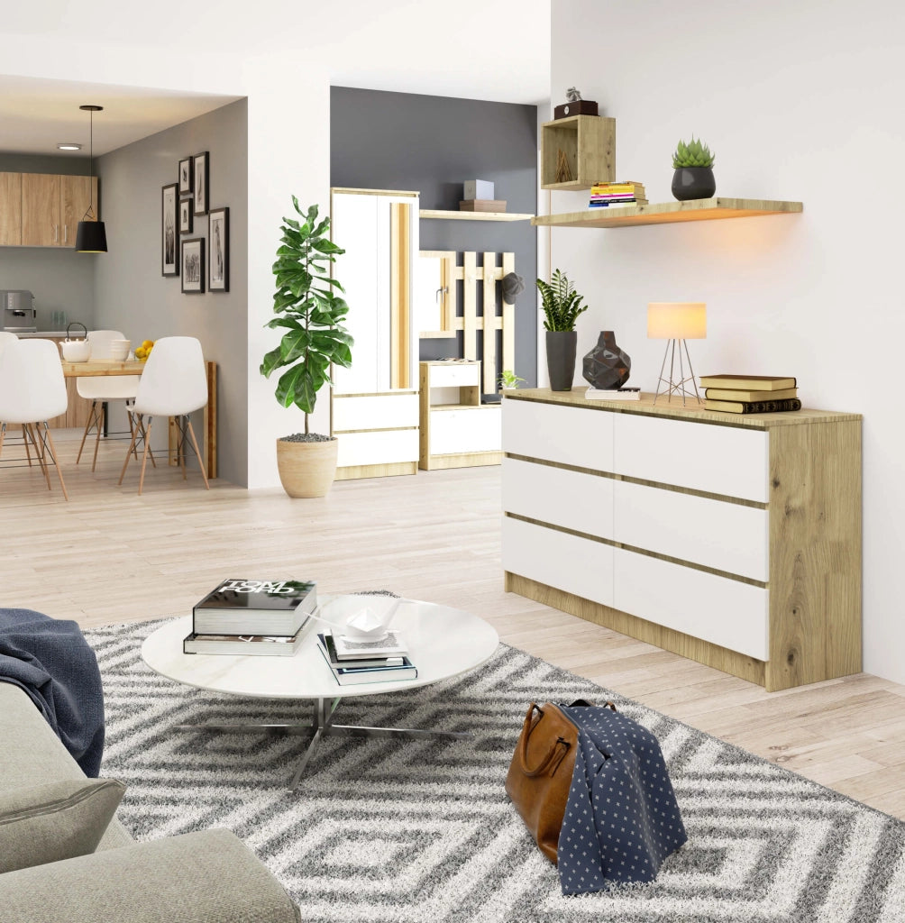 Cassettiera AKORD K140 Quercia Artisan 138 cm 6 cassetti inserto frontale Bianco 138x40x77 cm