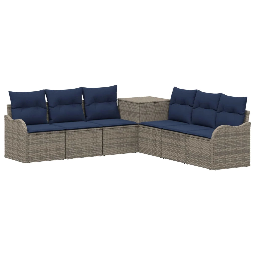 Set di divani 7 pz Grigio e Blu Navy Rattan sintetico e Acciaio 3448685