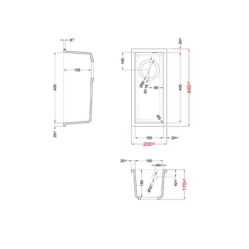 Lavello Elleci Incasso 1 vasca 20x44 Quadra 50 Sottotop Granitek Avena LGQ05051BSO