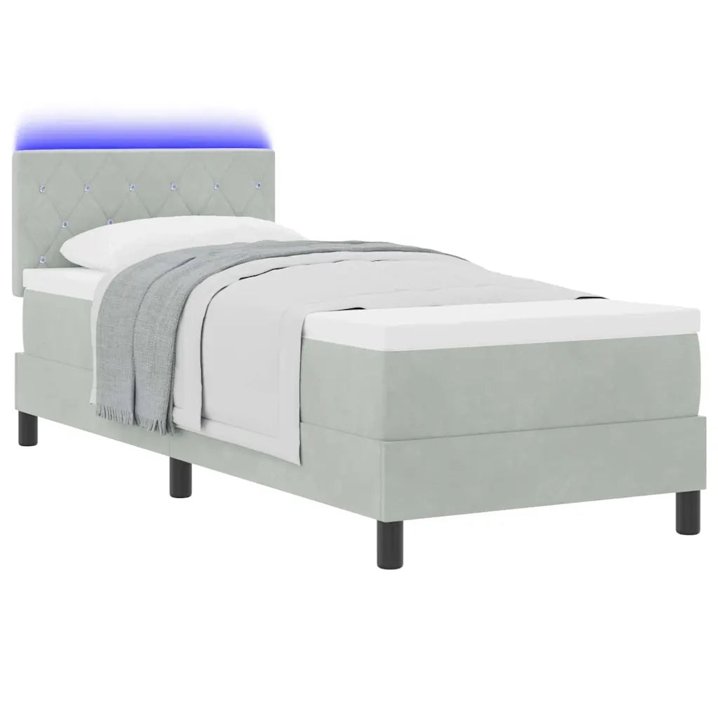 Letto a Sorgente LED con led Grigio chiaro 80 x 200 cm Velluto