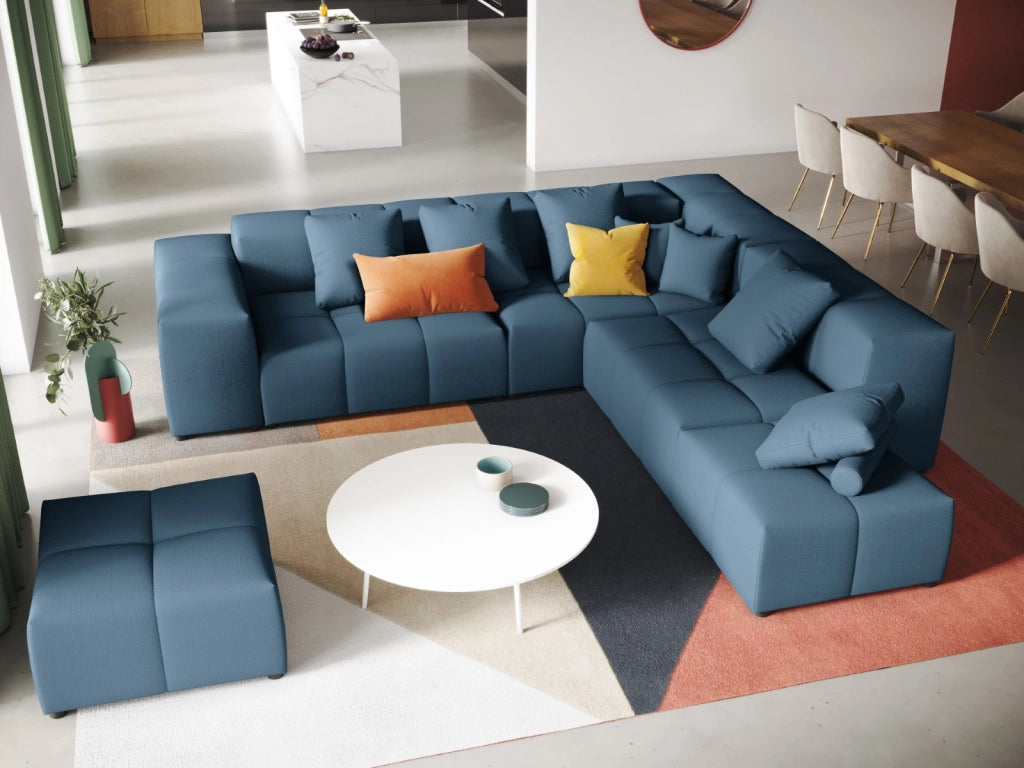 Cosmopolitan Design - Divano angolare modulare reversibile "Rome" 7 posti in tessuto strutturato blu scuro 