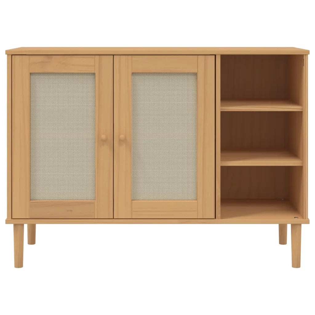 Credenza-Buffet-Armadio da cucina SENJA Aspetto Rattan 112x40x80 cm Legno Massello Pino 135878