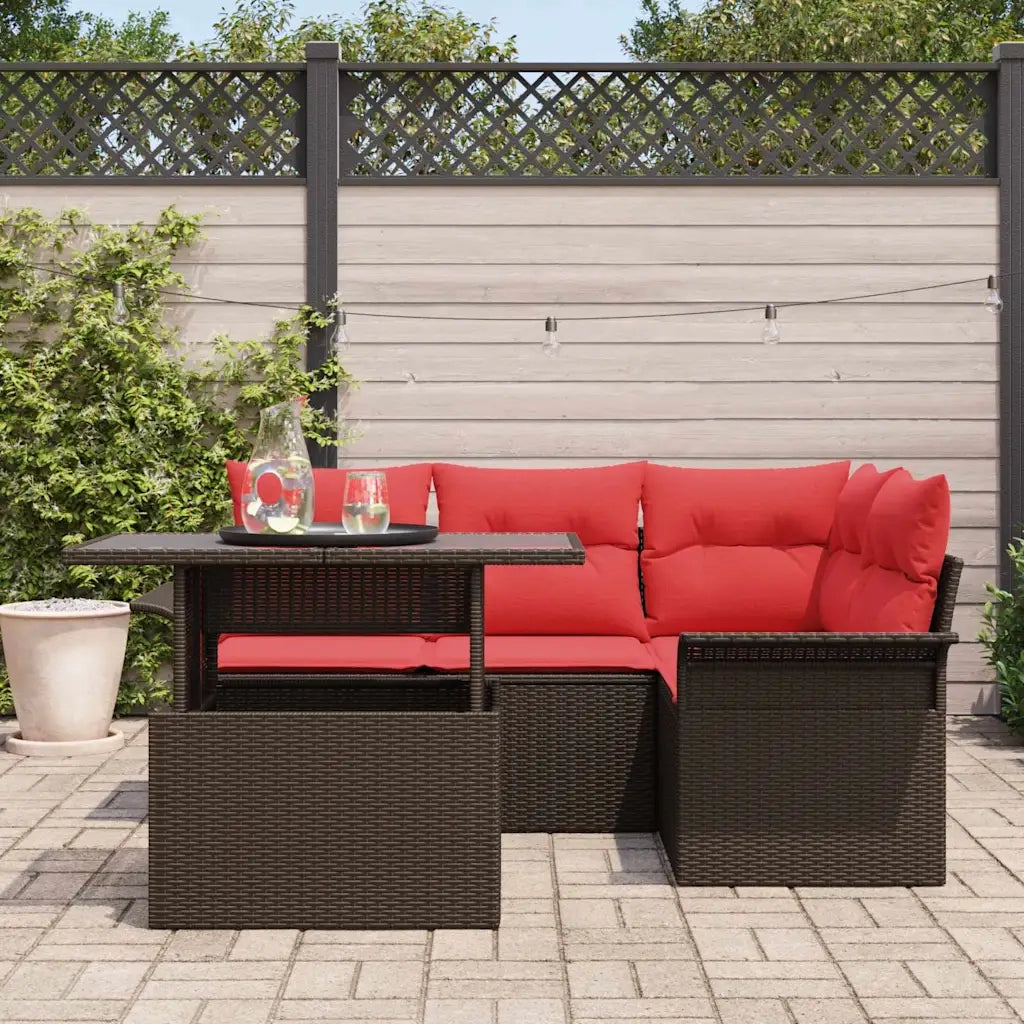 Set Divano da Giardino 5 pcs Marrone Rattan in Polipropilene