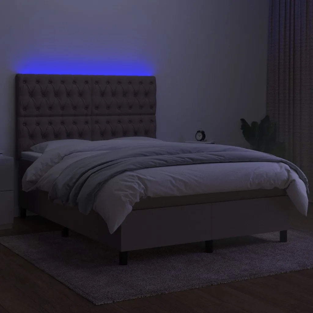 Letto a Molle con Materasso e LED Tortora 140x200 cm in Tessuto 3135121