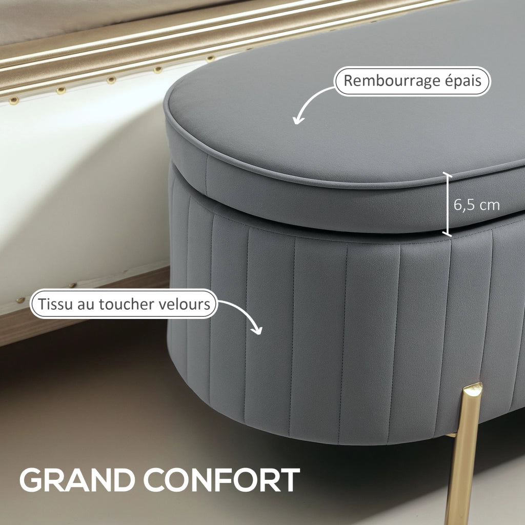 Pouf contenitore imbottito in velluto con coperchio ¨C Minimal ¨C grigio 108x44x43,5 cm