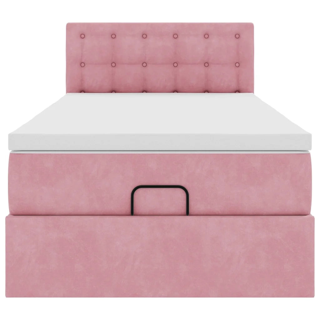 Struttura Letto Pouf con Materasso Rosa 90x190 cm in Velluto 3312739