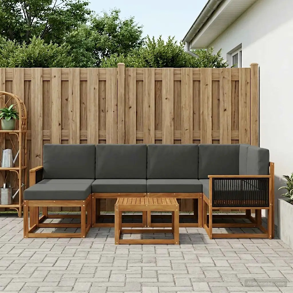 Set di divani da esterno con cuscino 7 pcs Naturale e Antracite 3385373