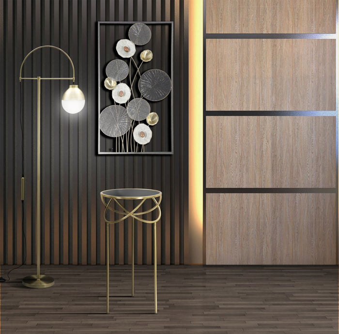 Porta Telefono Ring Ø40x80 cm in Ferro MDF e Specchio Nero e Oro