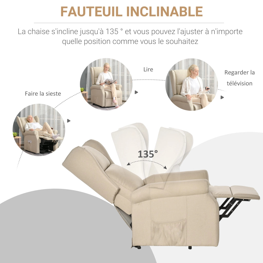 Poltrona reclinabile elettrica con poggiapiedi ¨C zephmum ¨C Lino crema