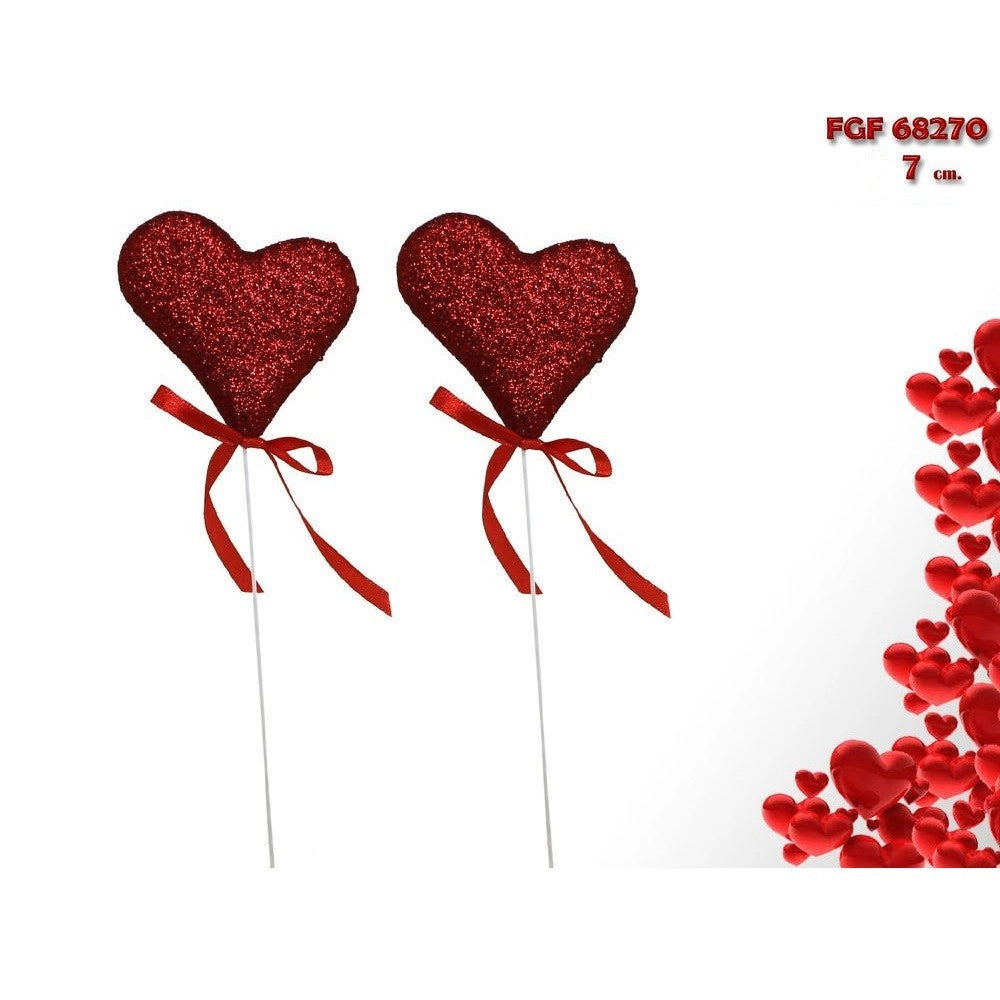Trade Shop - Set 4 Pz Cuori In Polistirolo Con Stand Cuore Glitterato 7cm San Valentino 68270 -