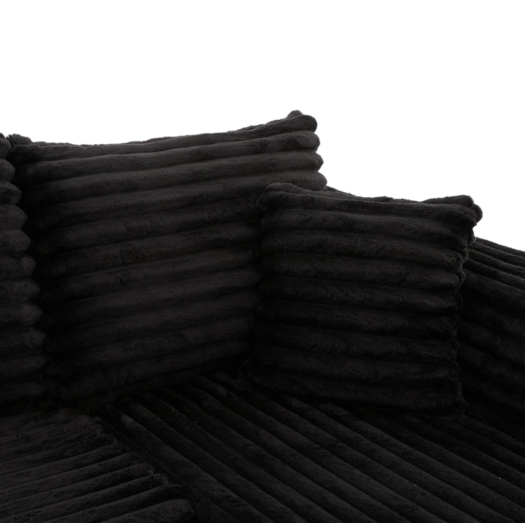 Divano modulare a U in tessuto corduroy nero 320 x 155 x 88 cm con portabicchieri