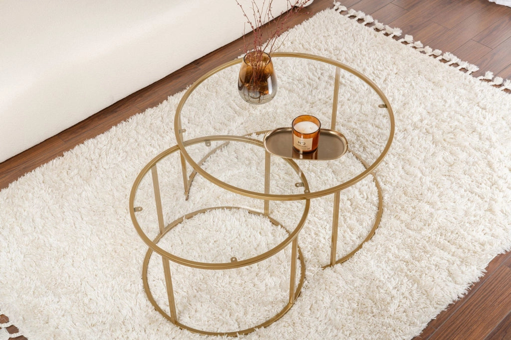 Set di 2 tavolini in metallo "Aurum" - 80 x 80 x 43 cm - Oro trasparente