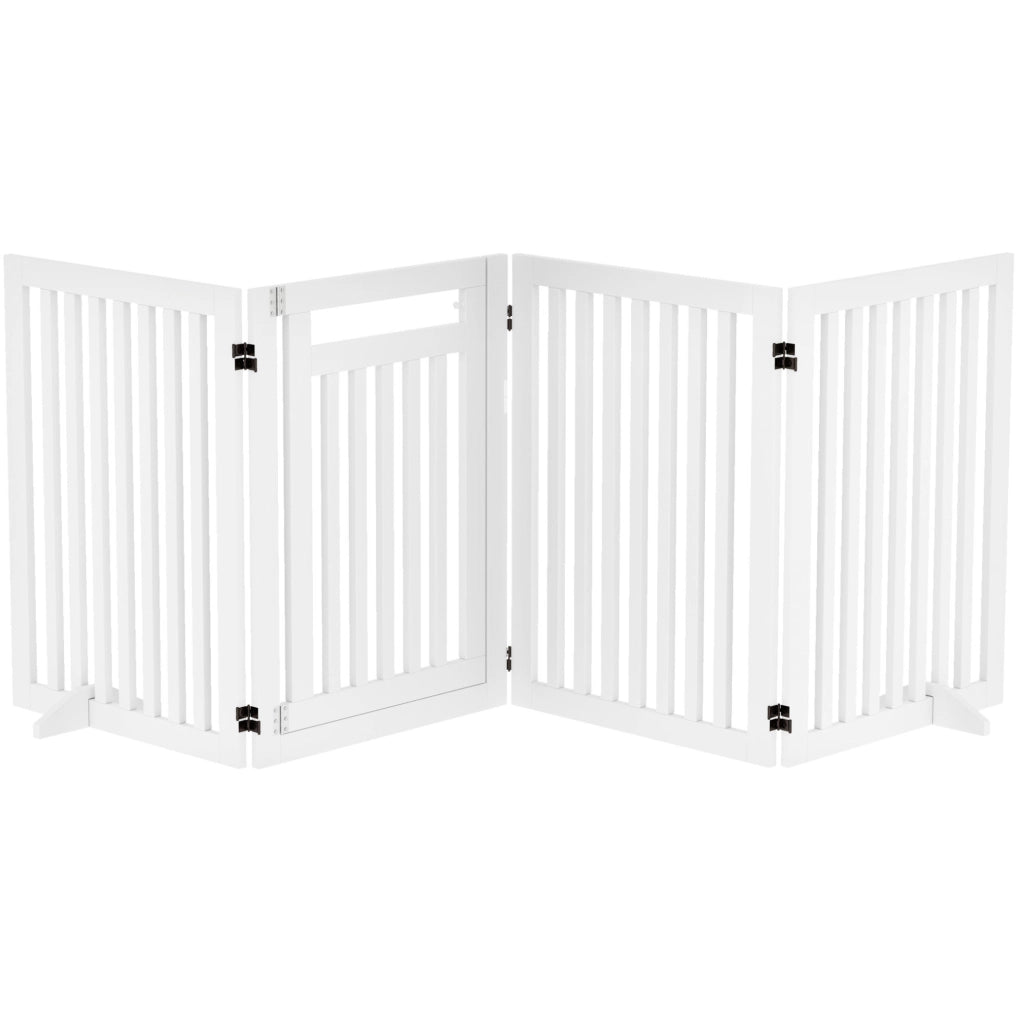 Cancelletto Divisorio Pieghevole Senza Fori con 4 Pannelli e Porta, Bianco, 240x81 cm