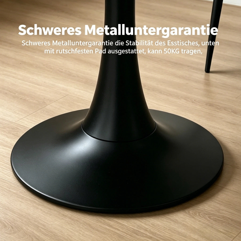 Tavolo rotondo Ø 80 cm effetto marmo bianco con base nera