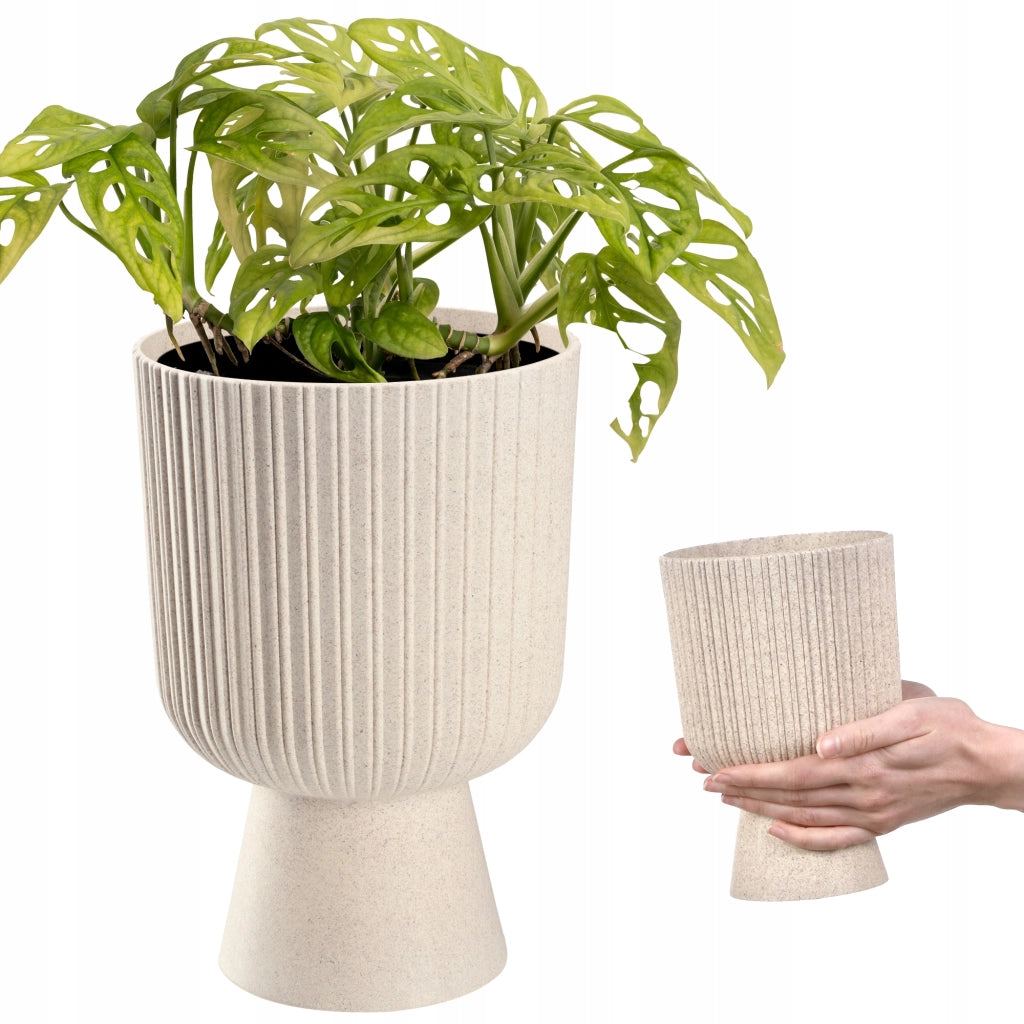 Vaso da fiori KADAX, vaso da fiori, da giardino, con coperchio in plastica, 14 cm, supporto per fiori, beige