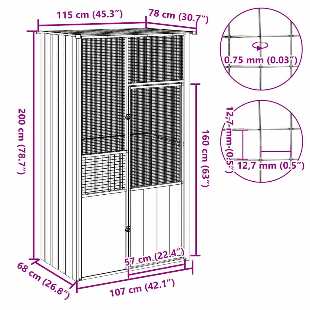 Gabbia per uccelli 115 x 78 x 200 cm acciaio zincato antracite 02_0041701
