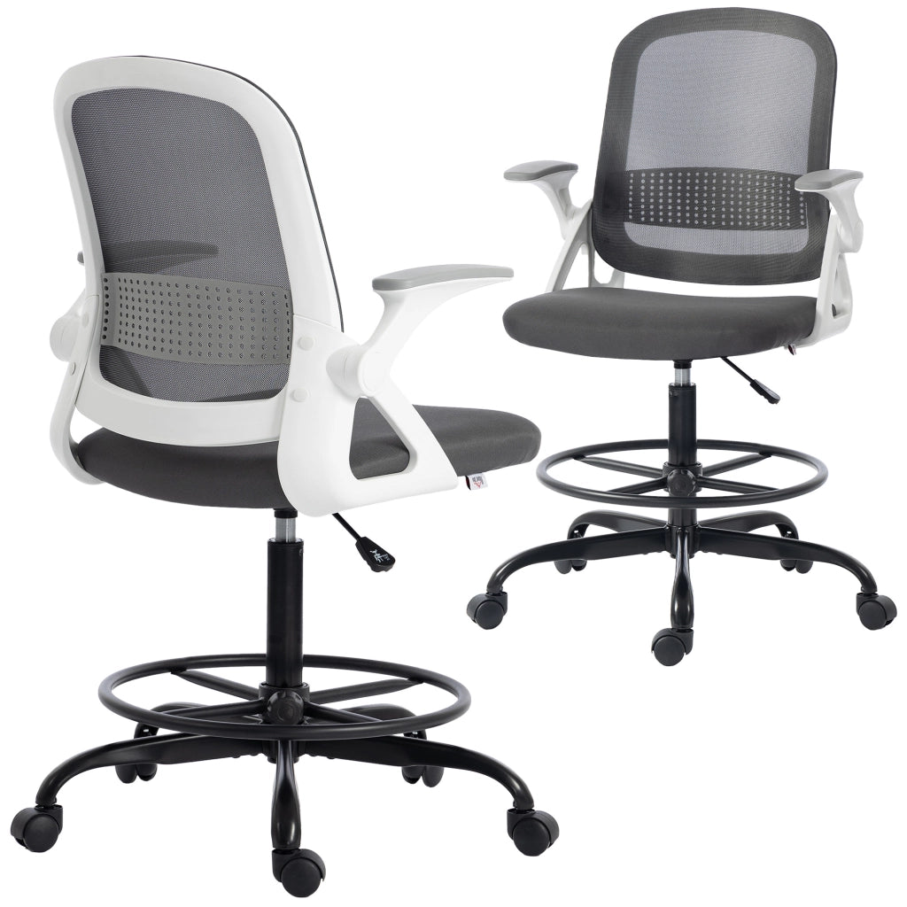 Sedia da ufficio in rete con braccioli regolabili e poggiapiedi ¨C Minimal ¨C Grigio