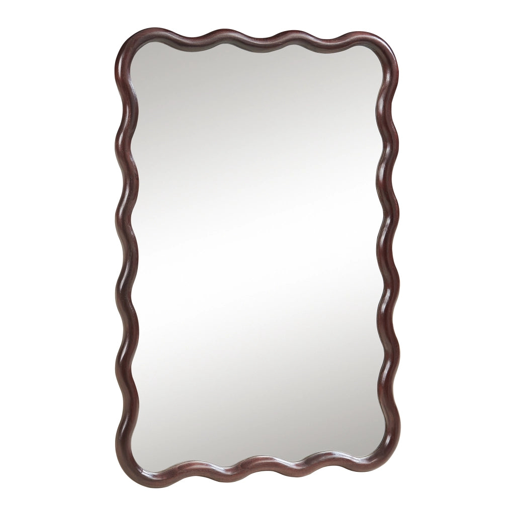 Specchio Ondulato da Parete Porloskid Montaggio Verticale e Orizzontale 90x60 cm Marrone Scuro [en.casa]