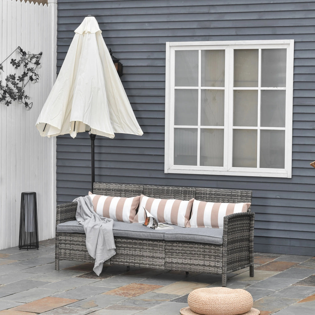 Divanetto da Esterno 3 Posti in Rattan PE, Divano da Esterno con Cuscini Imbottiti e Sfoderabili, per Giardino, Patio e Terrazzo, 173x68x78 cm, Grigio