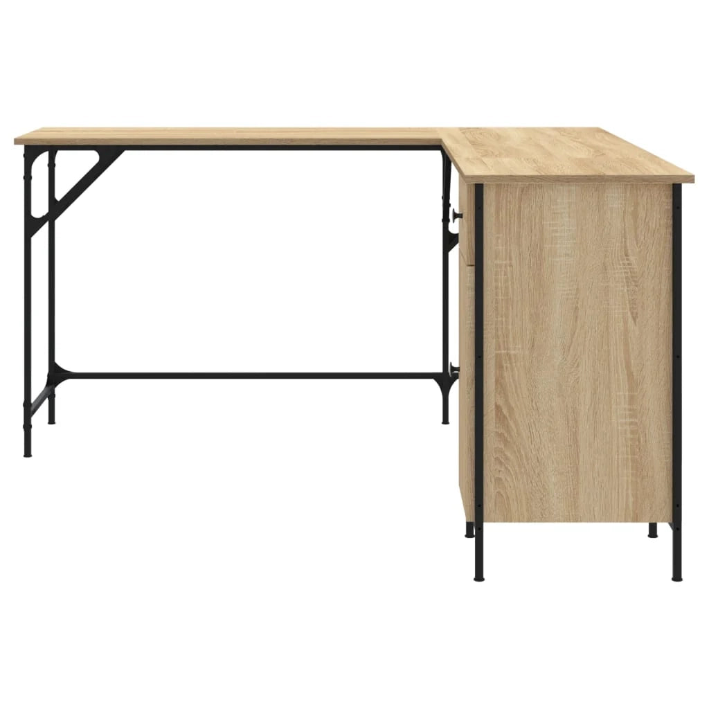 Scrivania tavolo postazione di lavoro mobile per computer studio rovere Sonoma 141 x 141 x 75 cm legno ingegnerizzato marrone 02_0023657