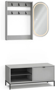 Armadio da ingresso Eliza, Grigio, 100 x 45 cm Set, 3 parti, adatto per montaggio a parete e appendiabiti
