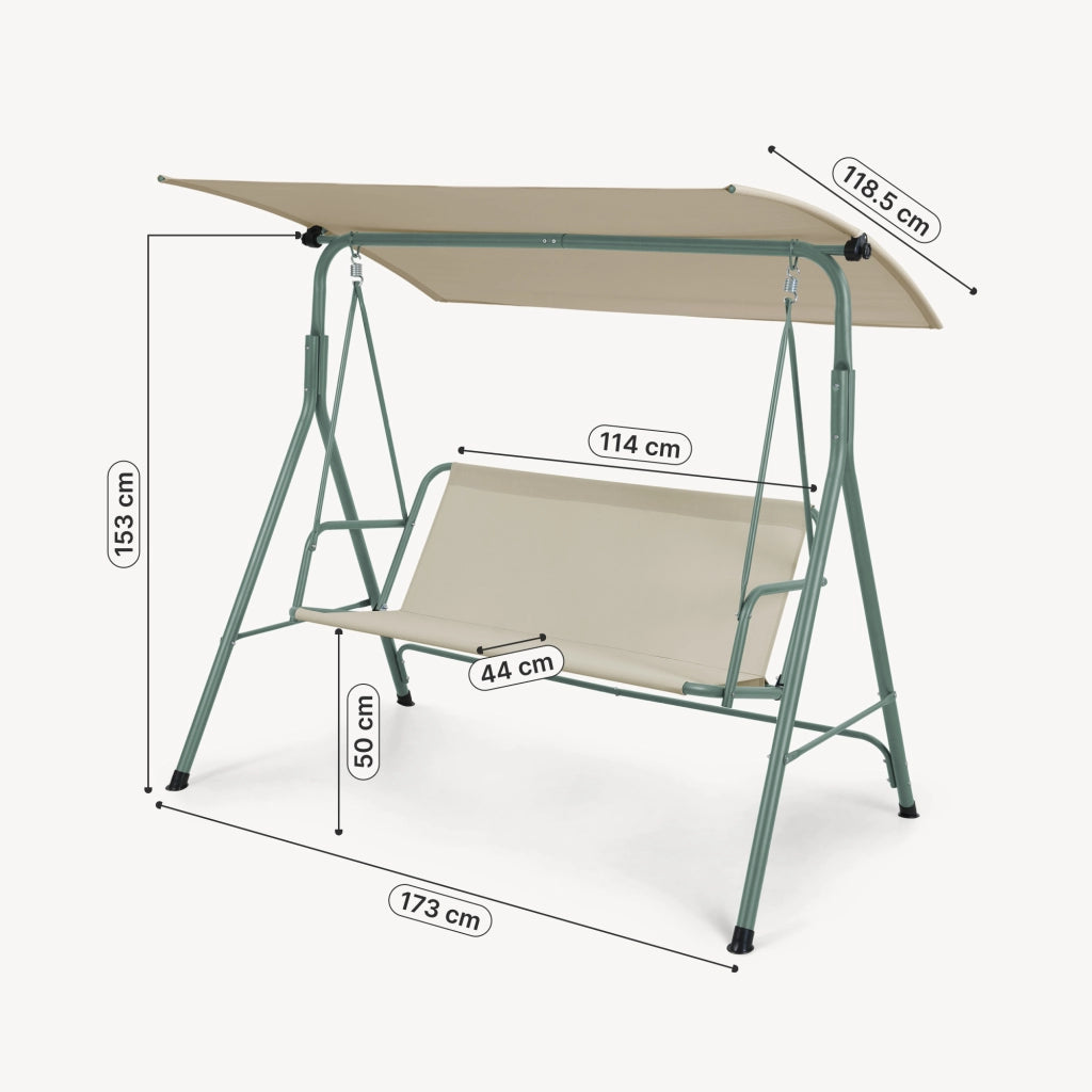 Dondolo da Giardino Satten a 3 Posti con Tettuccio Parasole 173x119x153 cm - Verde Chiaro / Beige [en.casa]
