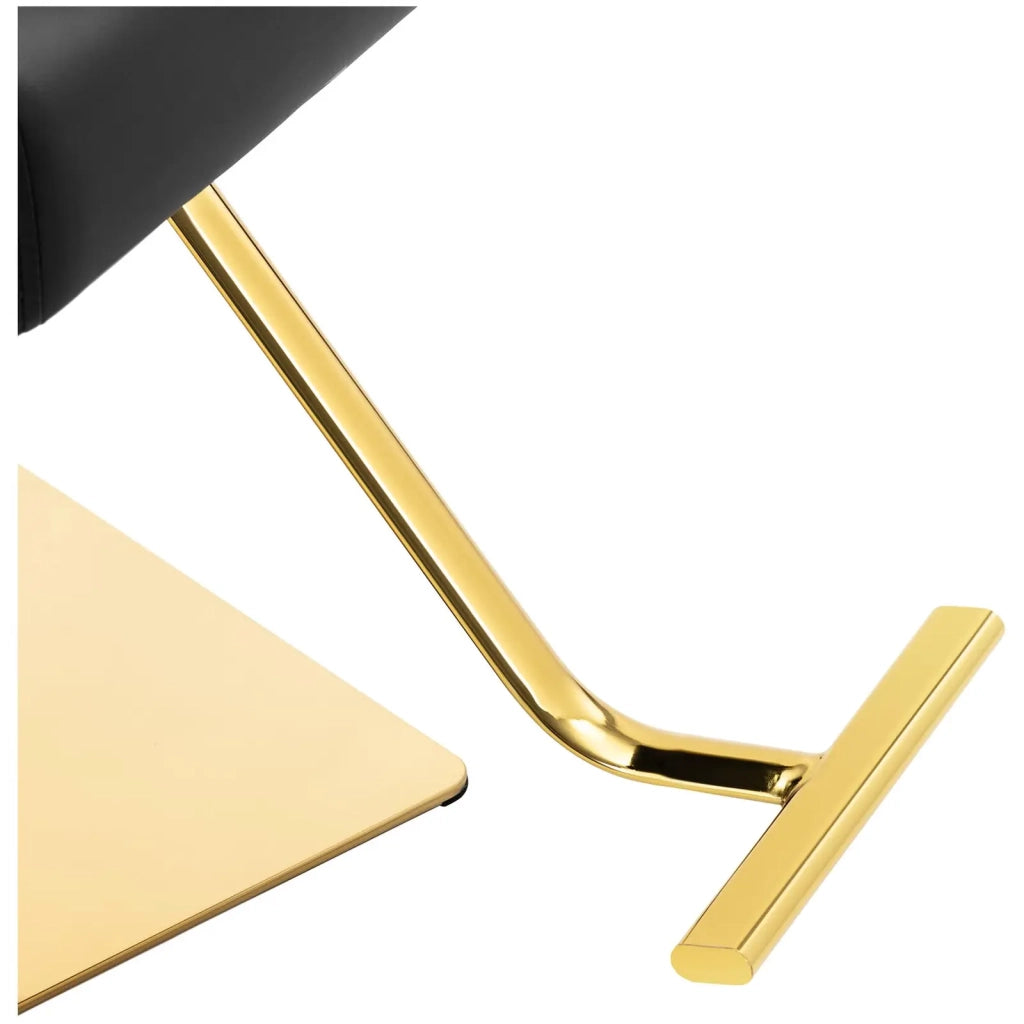 Poltrona professionale per parrucchiere con poggiapiedi 200 kg acciaio inox PVC nero e oro 14_0008942