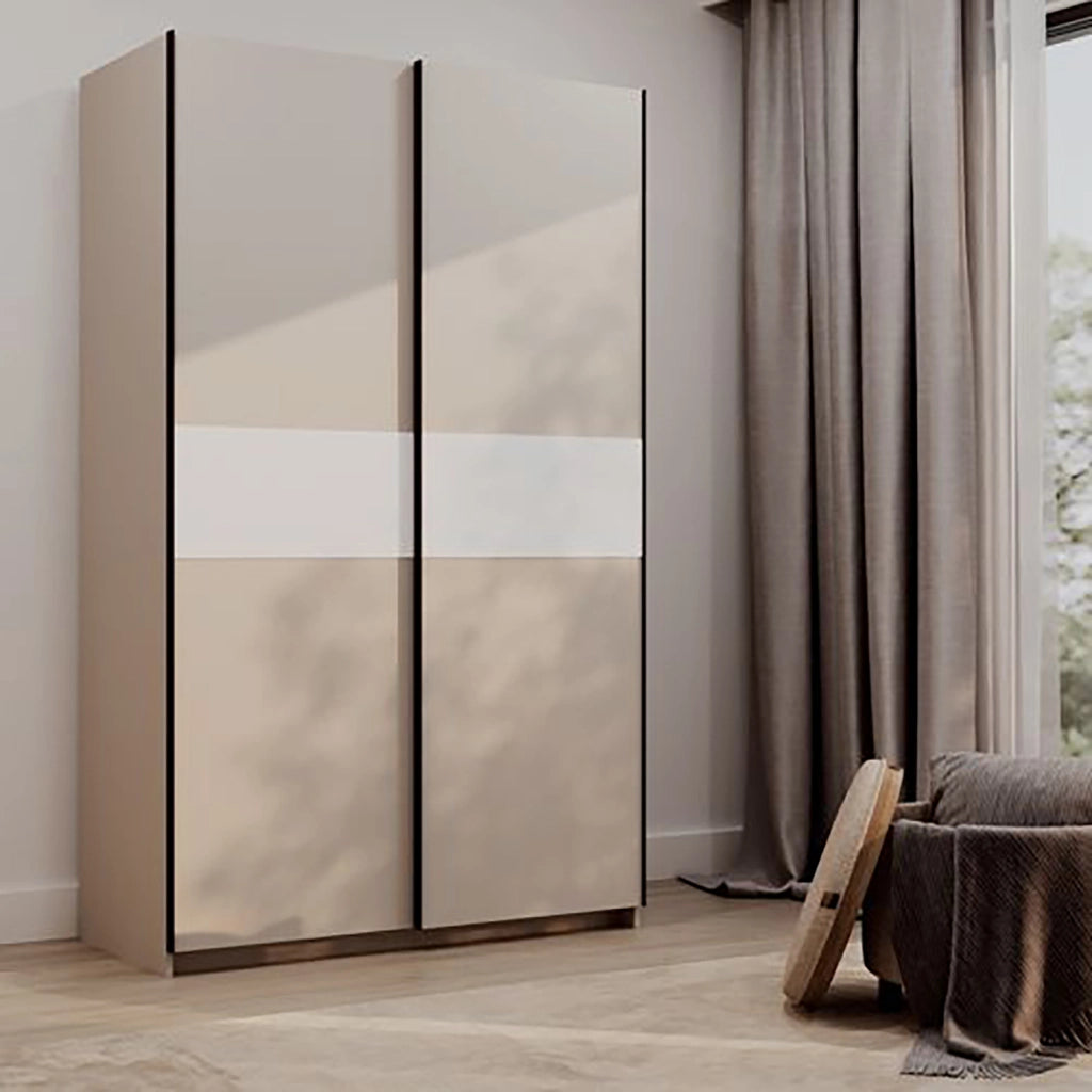 Armadio Camera da Letto Maba, Guardaroba 2 Ante 2 Ripiani, 120x204h cm Beige Cashmere