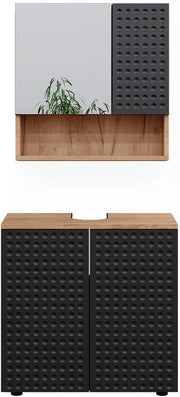 Set mobili bagno Irma, Antracite puntinato, 80 cm, composto da specchio da bagno e mobile sottolavabo