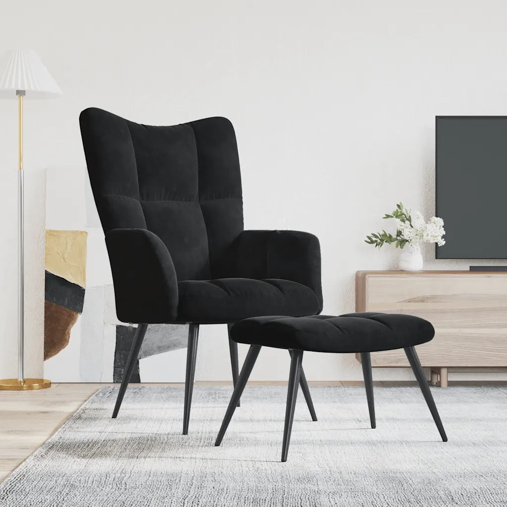 Poltrona Relax con Sgabello in Velluto Nero 328090