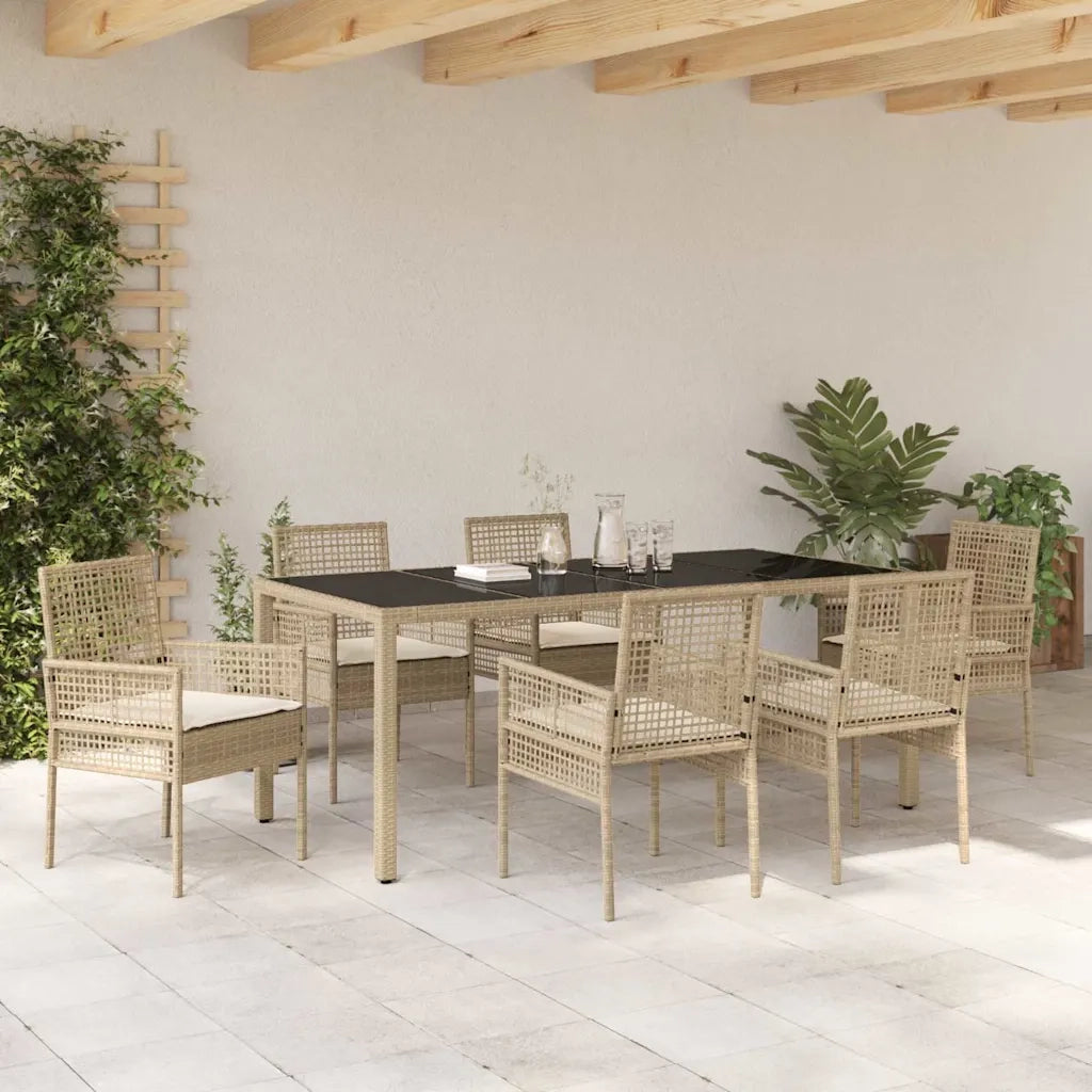 Set da Pranzo per Giardino 7 pcs Beige polyrattan 3334891