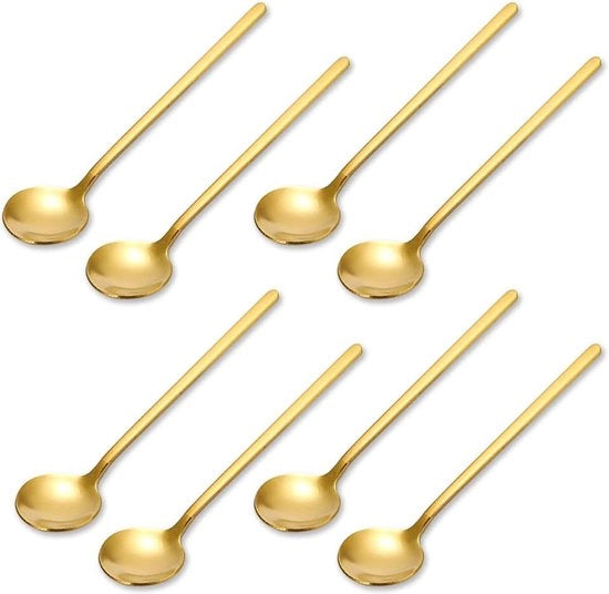 Lettore di caffè, Cucchiaio in acciaio inossidabile dorato, Cucchiaio per dessert, Cucchiaio per mescolare, Mini cucchiai da tè, per caffè, dessert, tè, yogurto, cialde di ghiaccio, (confezione da 8)