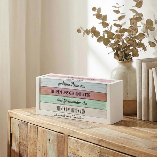 Blocco Decorativo in Legno con 32 Citazioni Ispiratrici - Aspetto Shabby Chic - Scatola in Legno - Blocco di Citazioni Motivazionali - Oggetto Decorativo per la Felicità di Vivere - Blocco di Citazioni Motivazionali