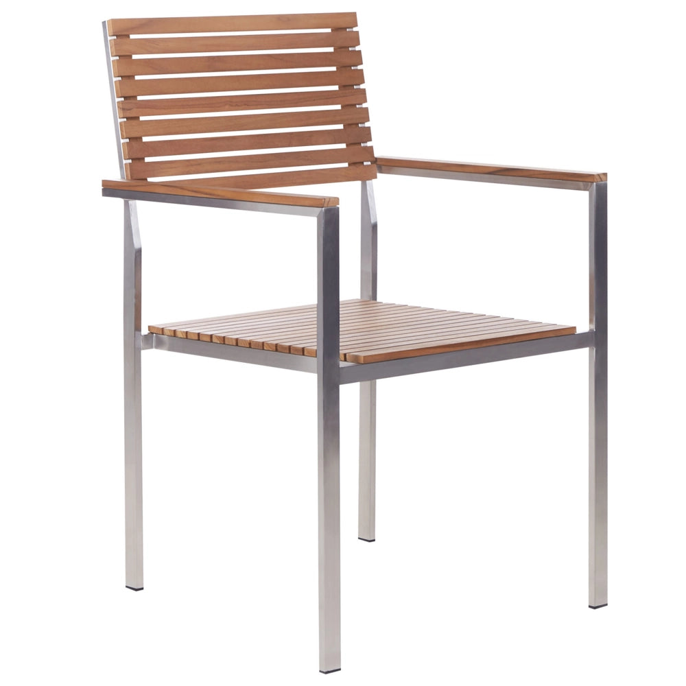 Set da pranzo da giardino da 7 pezzi in legno di teak chiaro con struttura in metallo argento 6 sedie