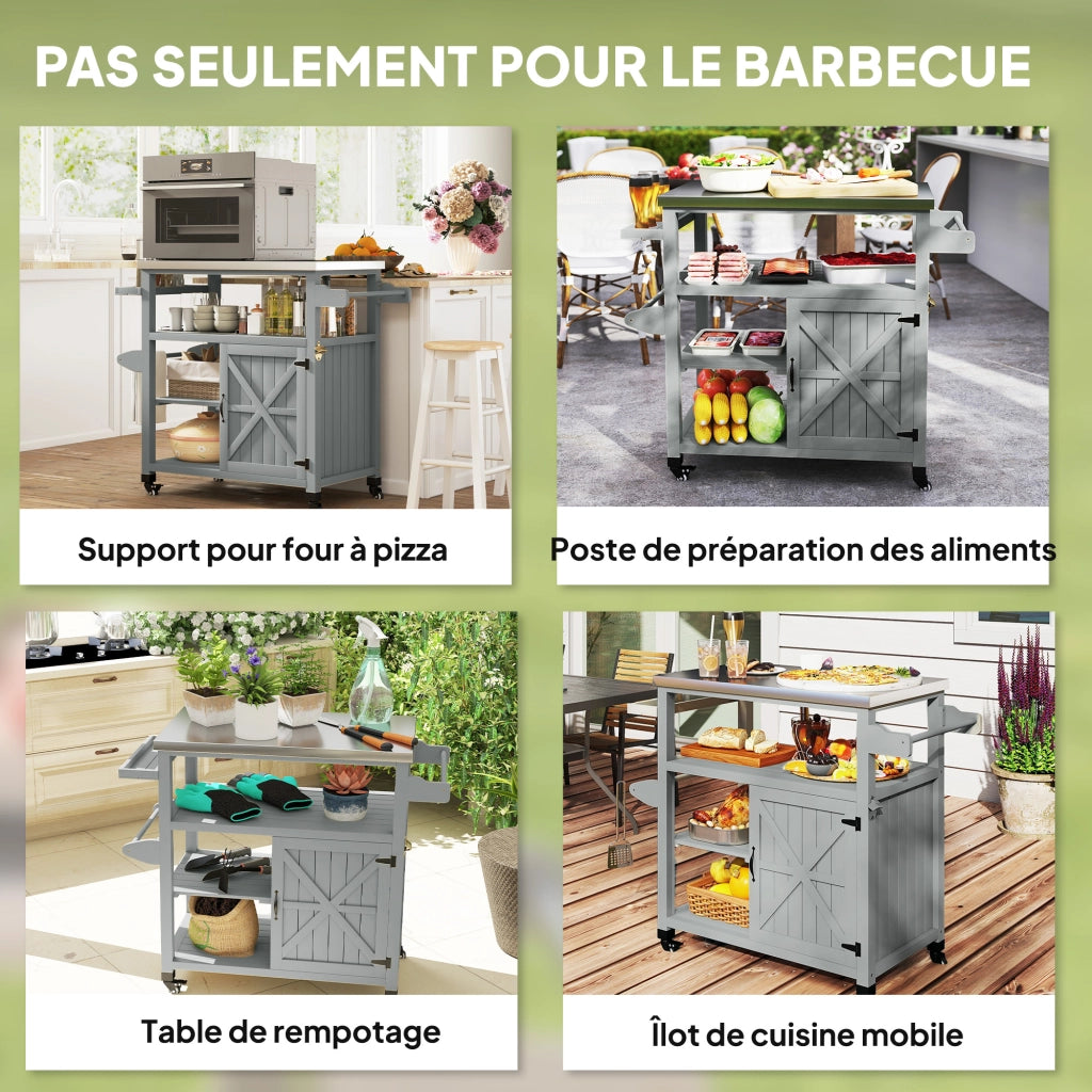 Carrello barbecue da giardino ¨C Xylo ¨C acciaio inox grigio 107x49,5x92,5cm