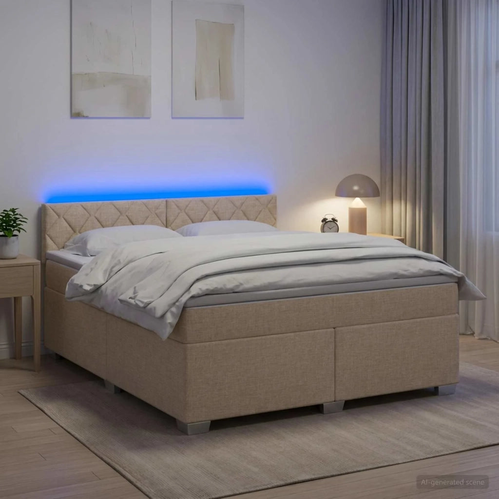 Letto con Box Spring, Materasso e LED Crema 160 x 200 cm 3451992