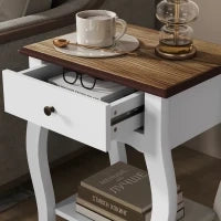 Set di 2 Comodini da Notte con Cassetto e Ripiano Aperto Effetto Rovere Stile Francese 45x35x55 cm Bianco e Rovere