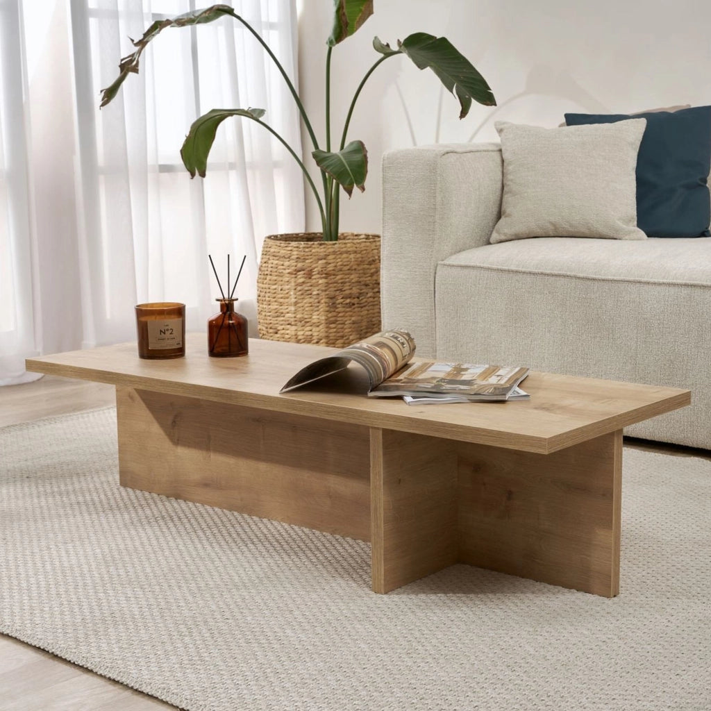 Marmorito, Tavolino da Salotto Forma Rettangolare, 120x45x30h cm Marrone Rovere