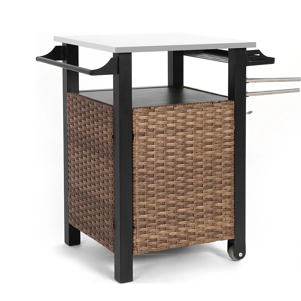 Carrello bar esterno - Xylo - 1 porta, rotelle in acciaio inossidabile, maniglia laterale, marrone
