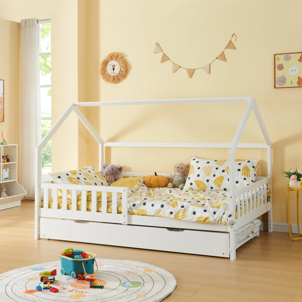Cassettone Sottoletto Estraibile Ydre Letto Secondario con Rotelle Legno Bianco [en.casa]