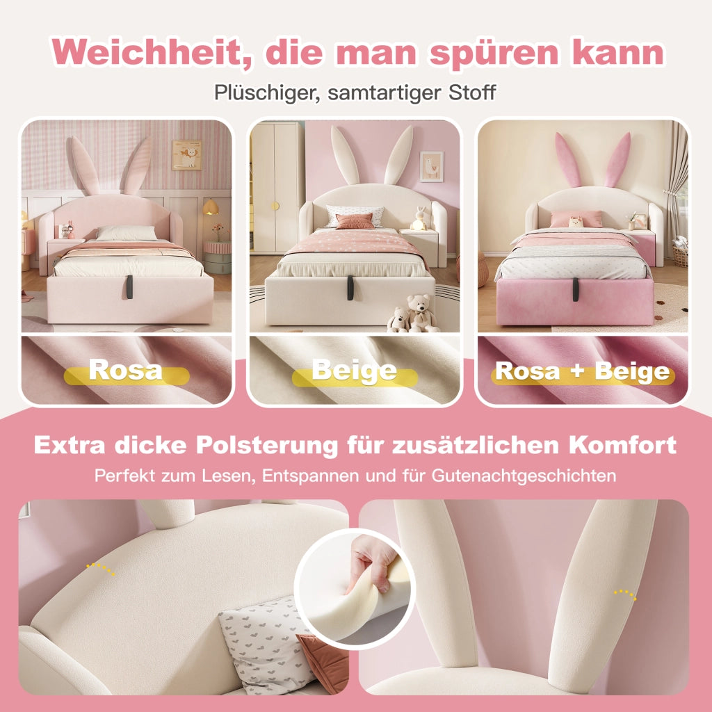 Letto imbottito idraulico 90x200 cm in velluto beige