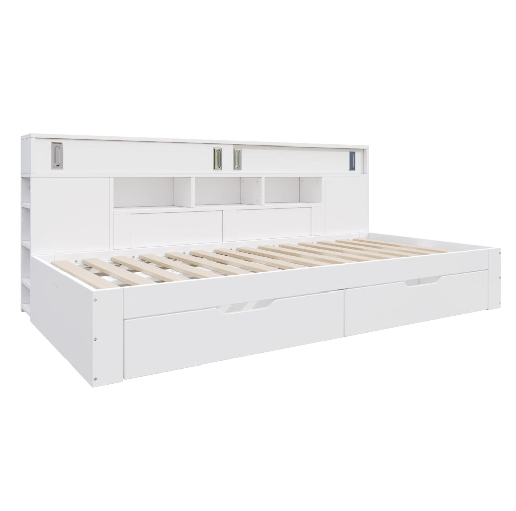 Letto multifunzione con cassetti e contenitori, 140x190 cm, bianco